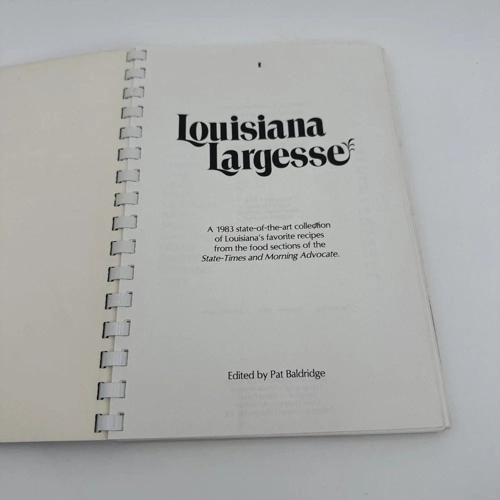 Louisiana Largesse Cookbook Pat Baldridge 1983 Cajun Creole Southern Recipes